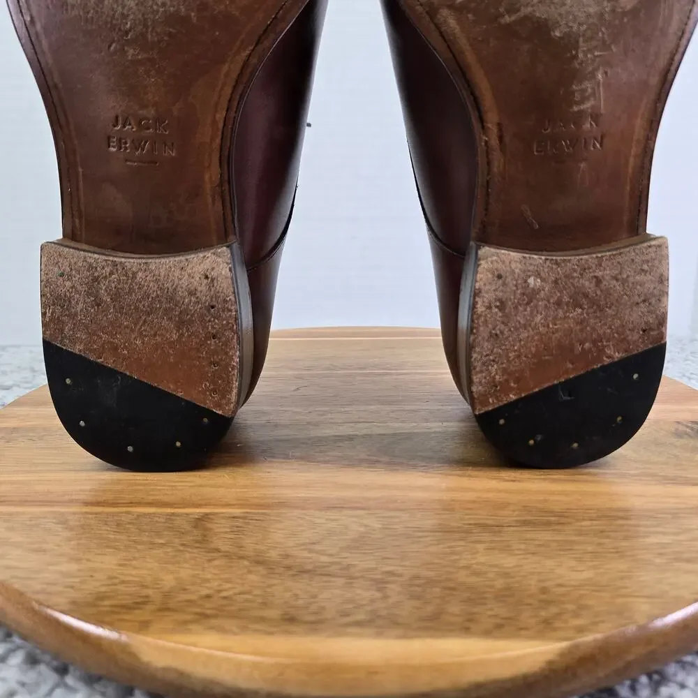 Jack Erwin Mens 9 Brown Leather Business Casual Office Plain Toe Derby Oxford